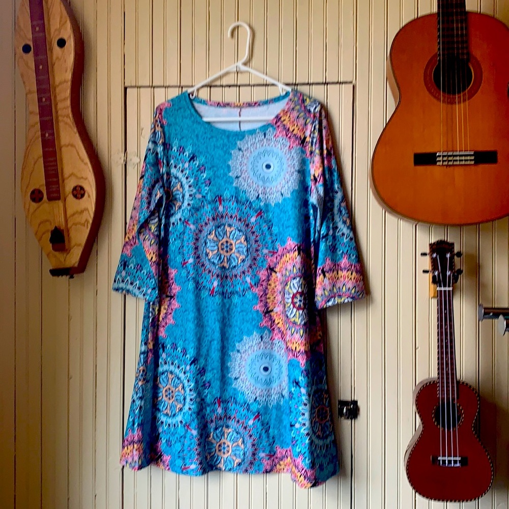 Plus Size Boho Print Tunic Dress Size XXL